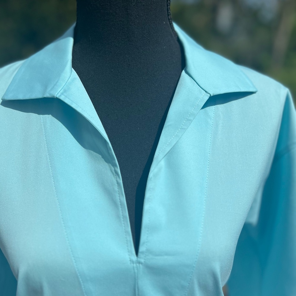 LAFAYETTE 148 NEW YORK NEW ITALIAN COTTON STRETCH BLOUSE IN LAGOON SIZE SMALL - Picture 4 of 13